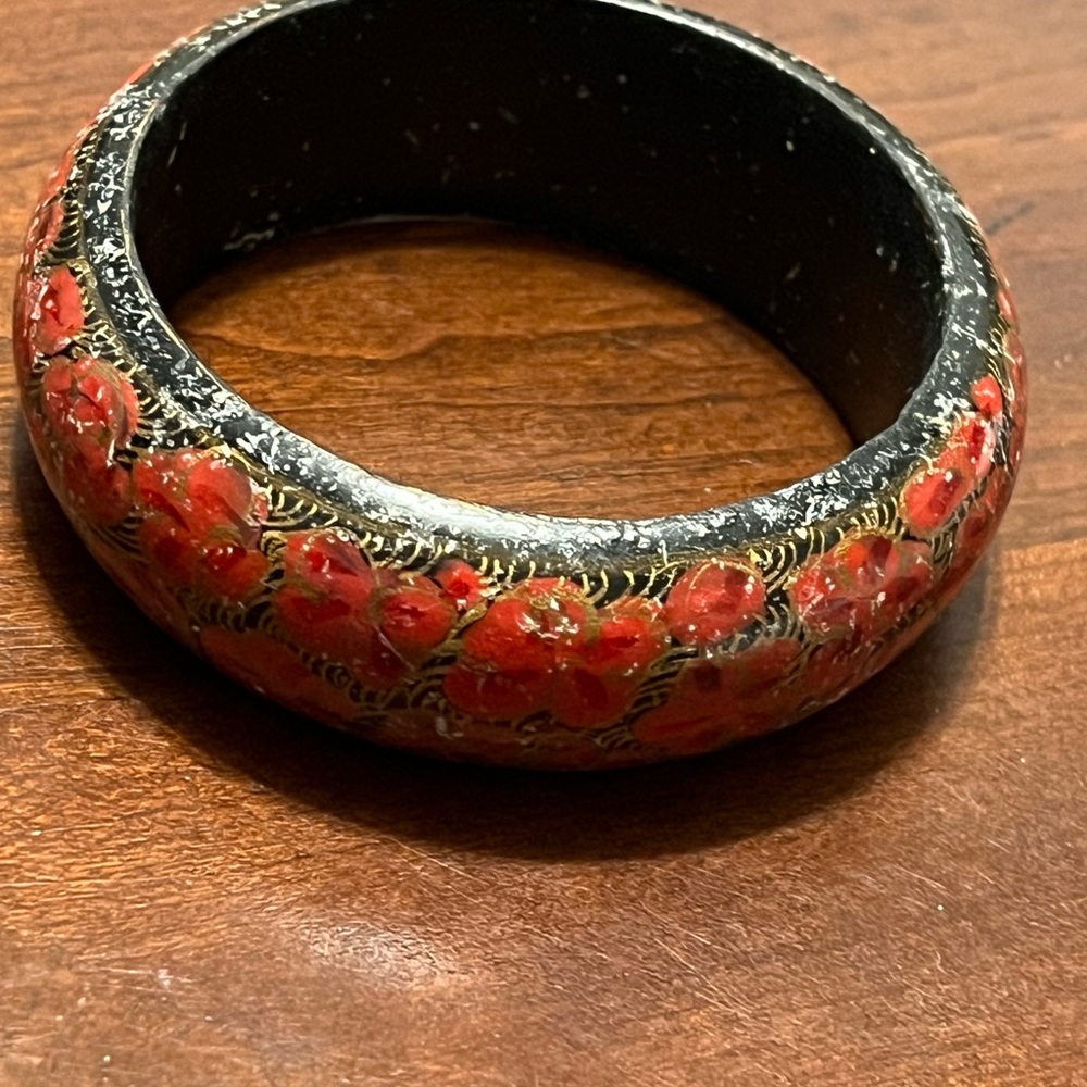 Floral Black and Red Bangle Bracelet